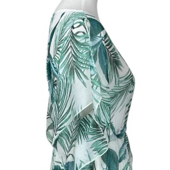 Kona Sol Beach Coverup Midi Dolman Sleeves Green Palm Leaf Women’s Size Small - Picture 7 of 11